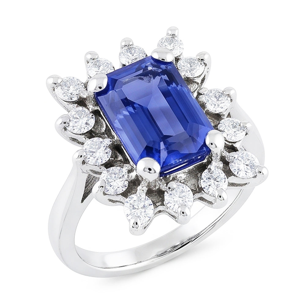 Halo Blue Sapphire Wedding Ring Emerald 2.50 Carats Flower Style