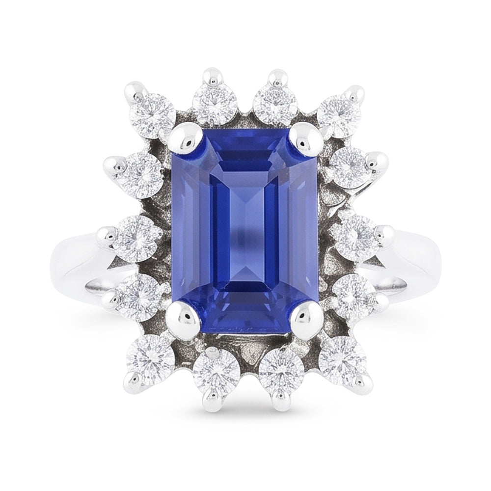 Halo Blue Sapphire Wedding Ring Emerald 2.50 Carats Flower Style