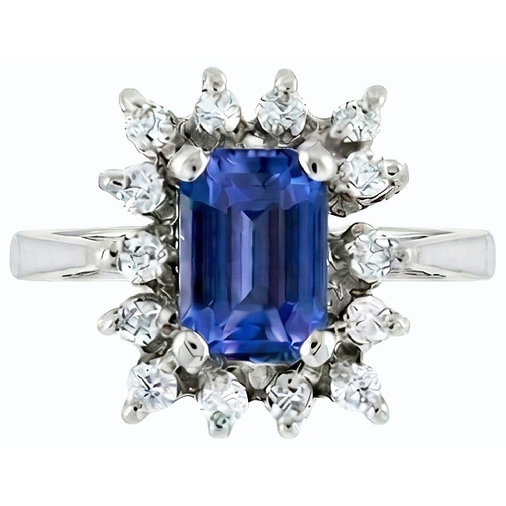 Halo Blue Sapphire Wedding Ring Emerald 2.50 Carats Flower Style