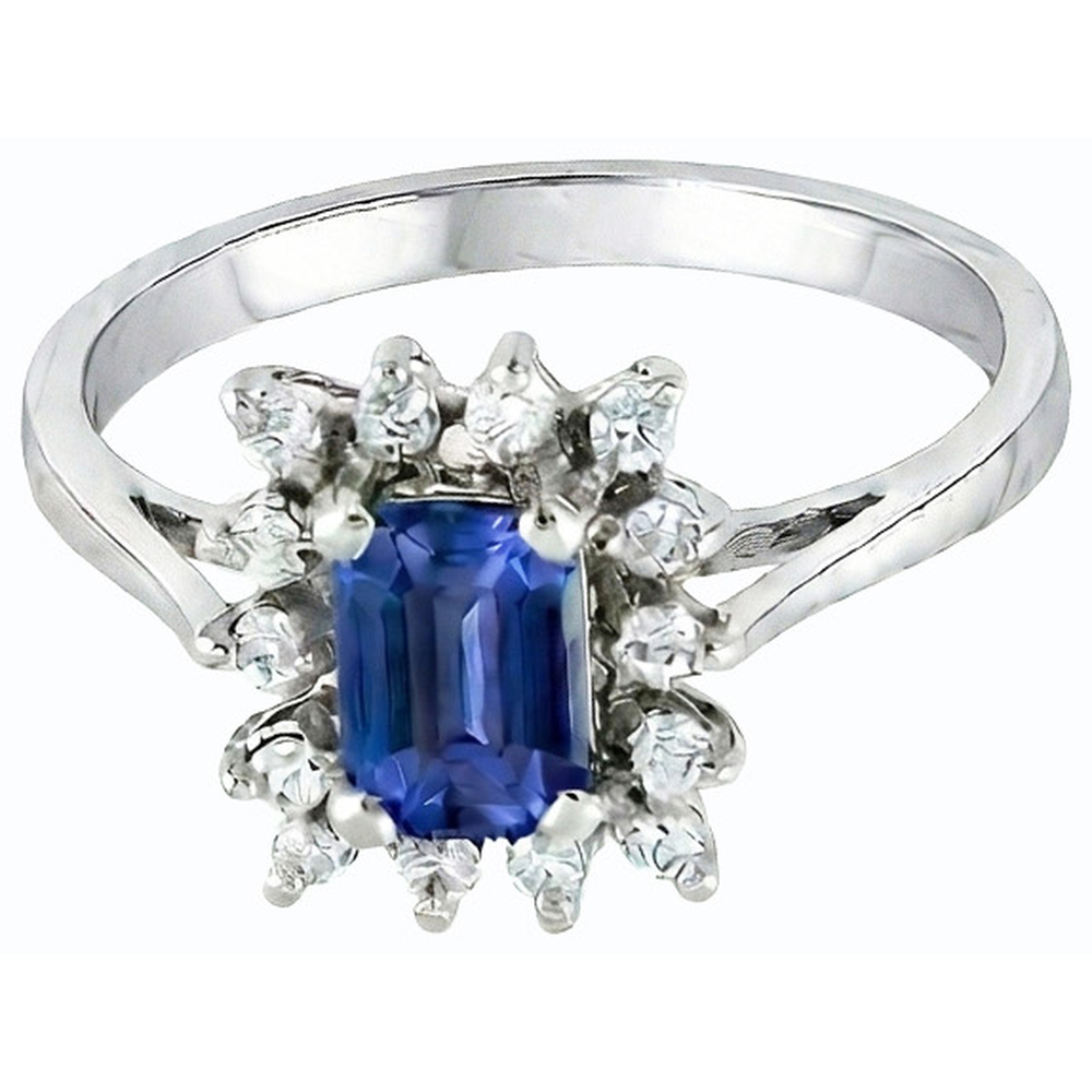 Halo Blue Sapphire Wedding Ring Emerald 2.50 Carats Flower Style