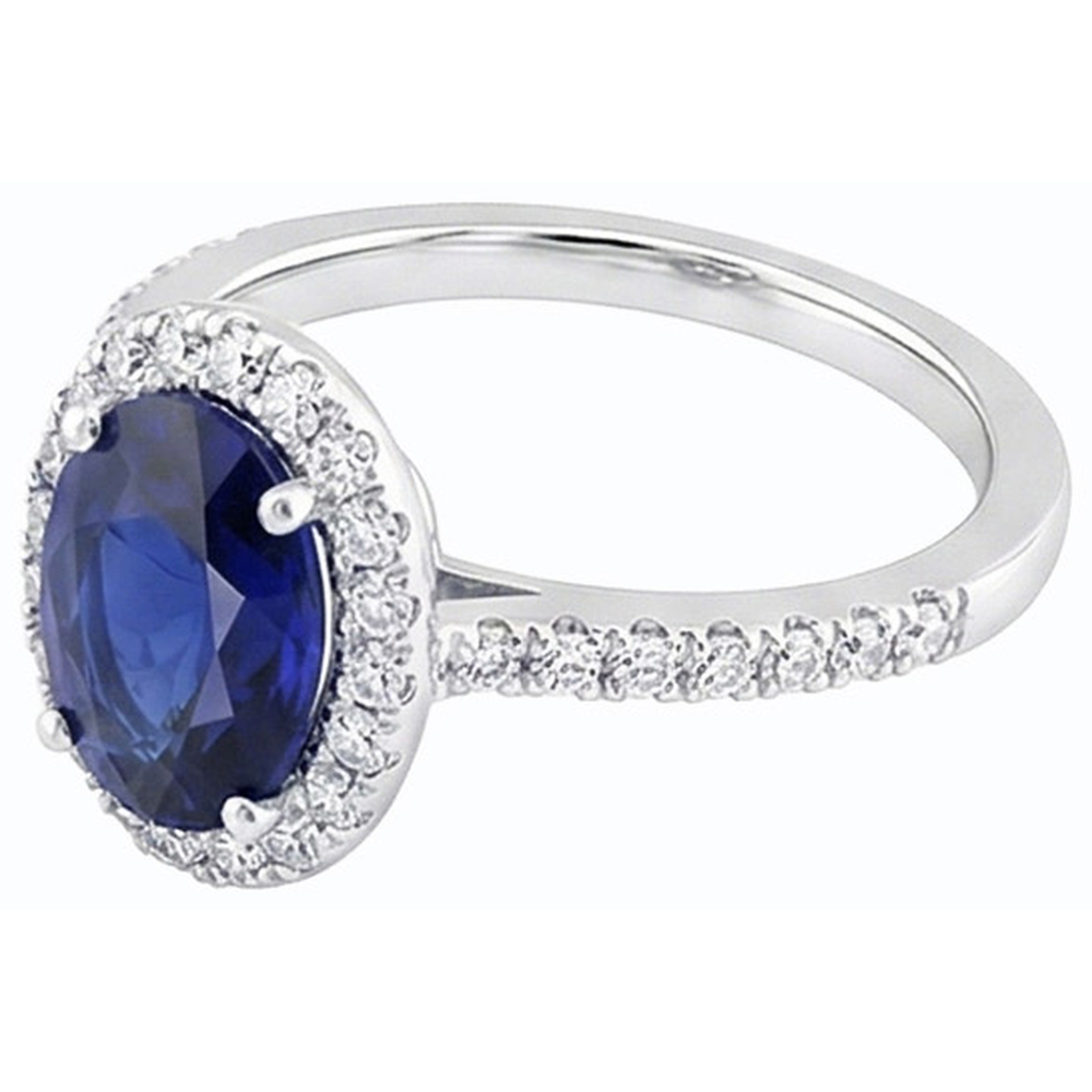natural round sapphire 3.50ct ring on white background