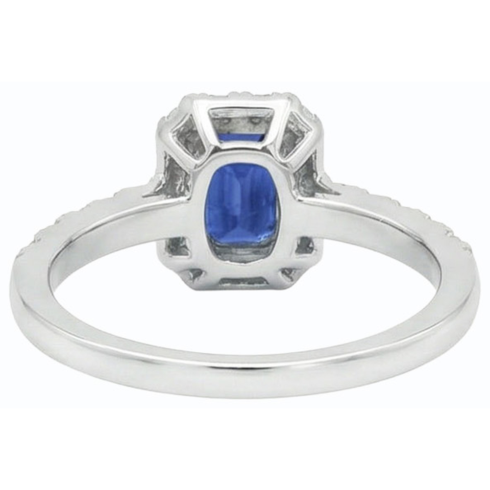 Halo Ceylon Sapphire Ring Emerald Cut & Natural Earth Mined Diamond ( Not Lab Grown )s 3.50 Carats