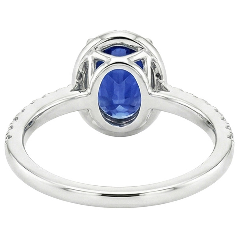 Halo Ceylon Sapphire Ring Oval Cut & Round Natural Earth Mined Diamond ( Not Lab Grown )s 3.25 Carats