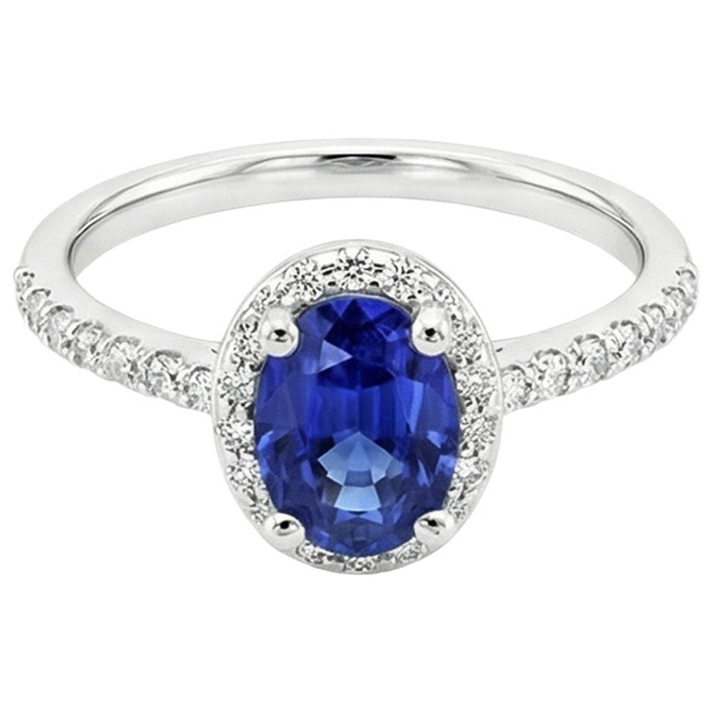 Halo Ceylon Sapphire Ring Oval Cut & Round Natural Earth Mined Diamond ( Not Lab Grown )s 3.25 Carats