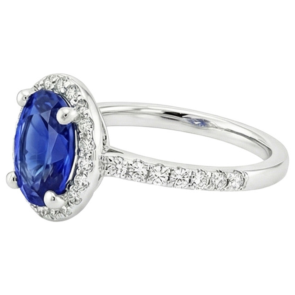 Halo Ceylon Sapphire Ring Oval Cut & Round Natural Earth Mined Diamond ( Not Lab Grown )s 3.25 Carats