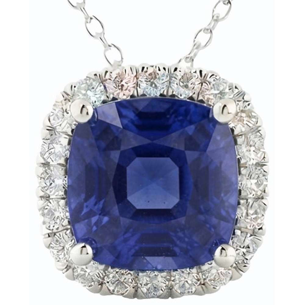 Halo Cushion Blue Sapphire & Natural Earth Mined Diamond ( Not Lab Grown ) Pendant Jewelry 10.75 Carats