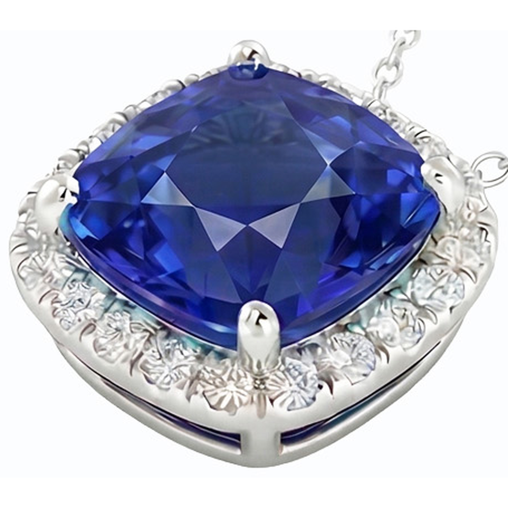 Halo Cushion Blue Sapphire & Natural Earth Mined Diamond ( Not Lab Grown ) Pendant Jewelry 10.75 Carats
