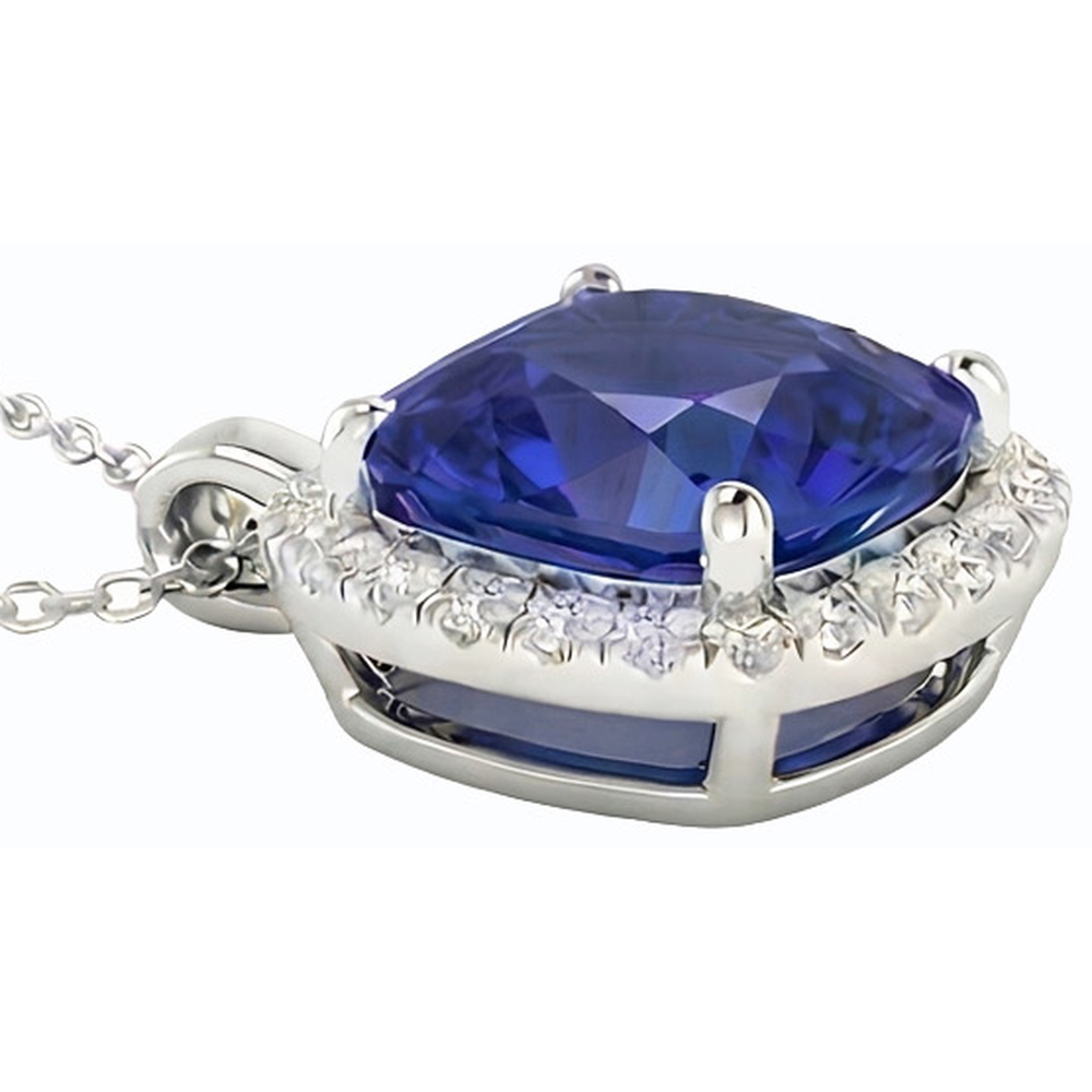 Halo Cushion Blue Sapphire & Natural Earth Mined Diamond ( Not Lab Grown ) Pendant Jewelry 10.75 Carats
