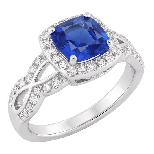 Halo Cushion Ceylon Sapphire Ring 4 Carats Infinity Style Natural Earth Mined Diamond ( Not Lab Grown )s