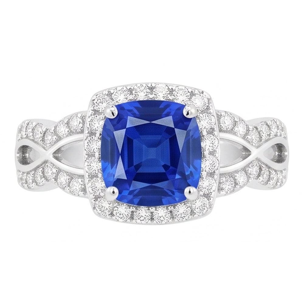 Halo Cushion Ceylon Sapphire Ring 4 Carats Infinity Style Natural Earth Mined Diamond ( Not Lab Grown )s