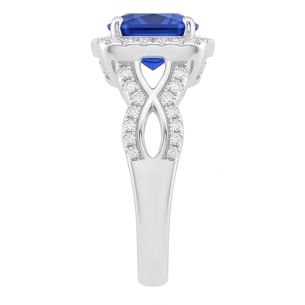 Halo Cushion Ceylon Sapphire Ring 4 Carats Infinity Style Natural Earth Mined Diamond ( Not Lab Grown )s