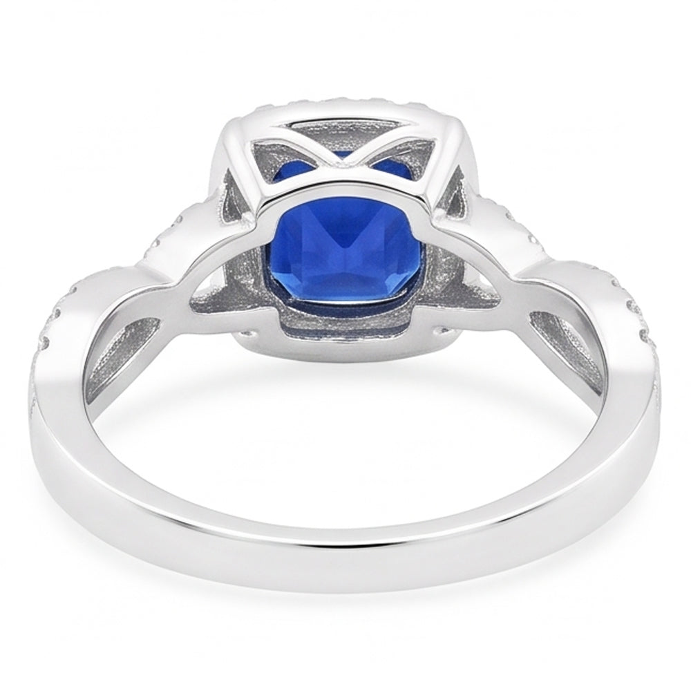 Halo Cushion Ceylon Sapphire Ring 4 Carats Infinity Style Natural Earth Mined Diamond ( Not Lab Grown )s