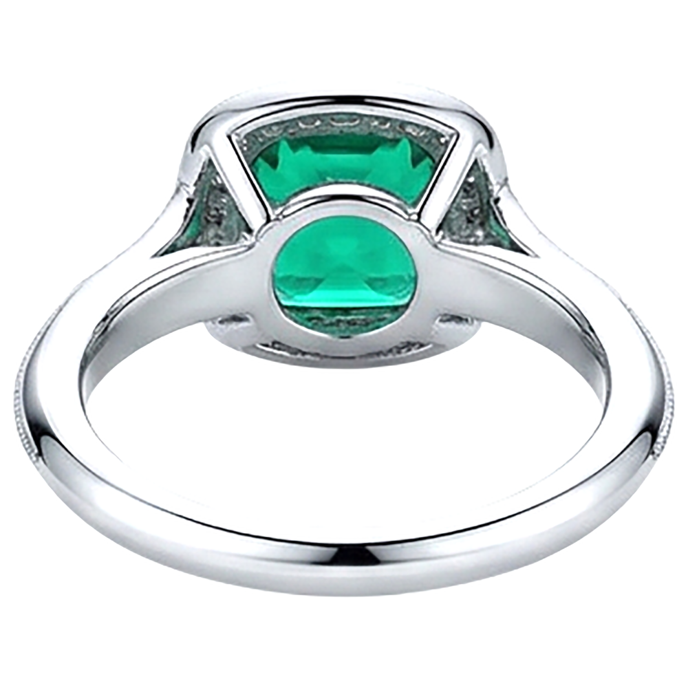Cushion Cut Emerald ring in 14K Two Tone Gold – back view