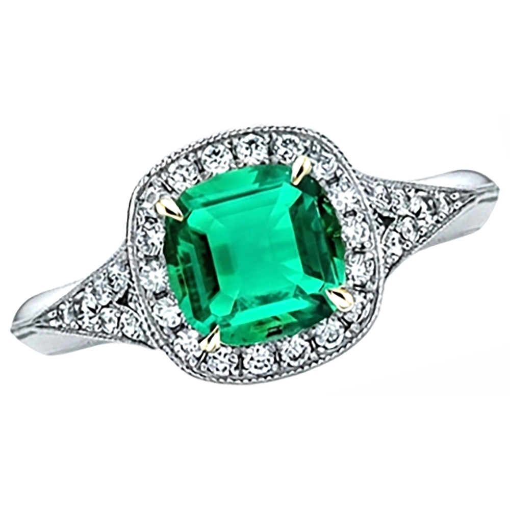 Emerald Gemstone Ring 2.50-ct 14K Two Tone Gold – angle view