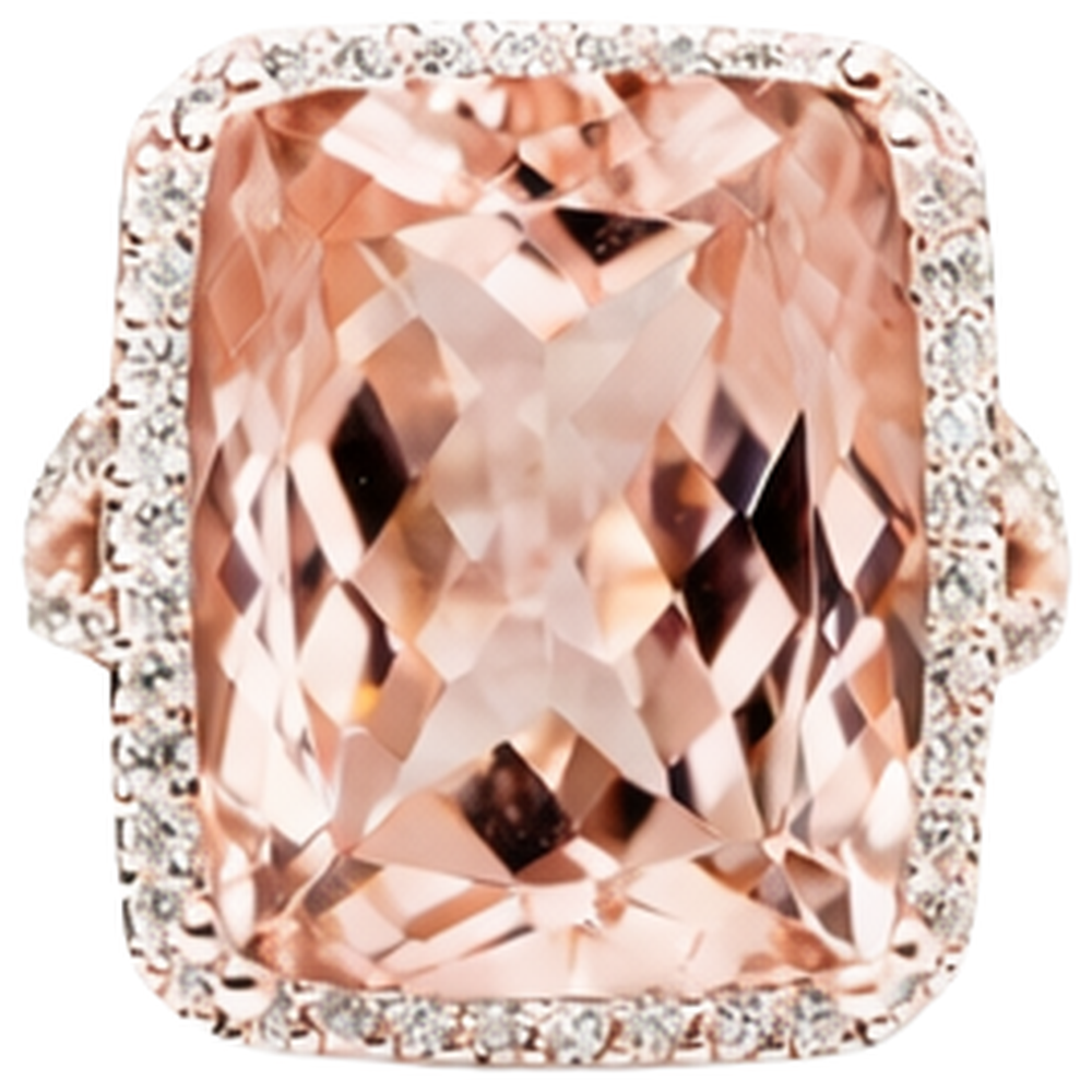 Halo Cushion Morganite And Natural Earth Mined Diamond ( Not Lab Grown ) 13.90 Ct Ring Gold Rose