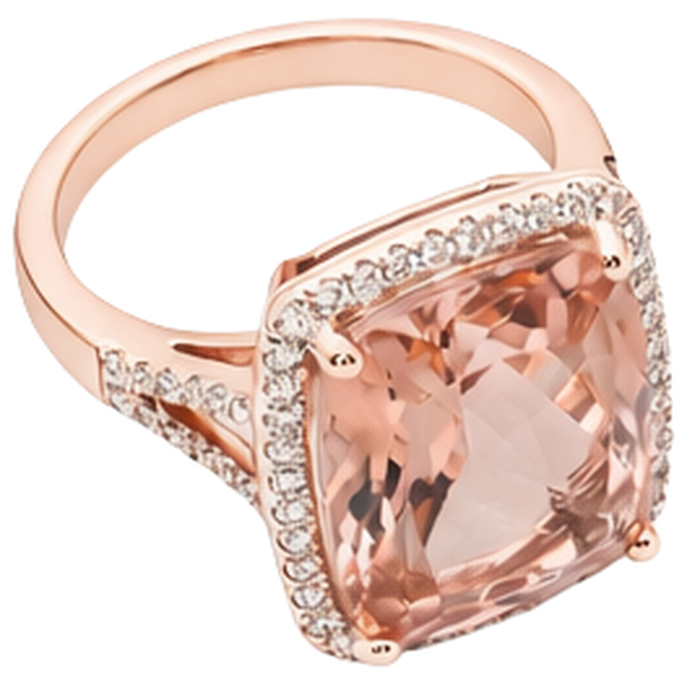 Halo Cushion Morganite And Natural Earth Mined Diamond ( Not Lab Grown ) 13.90 Ct Ring Gold Rose