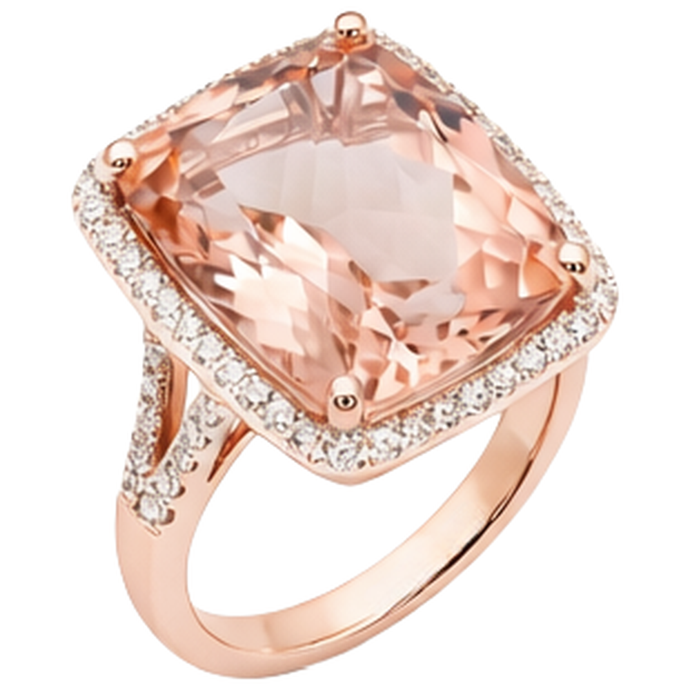 Halo Cushion Morganite And Natural Earth Mined Diamond ( Not Lab Grown ) 13.90 Ct Ring Gold Rose