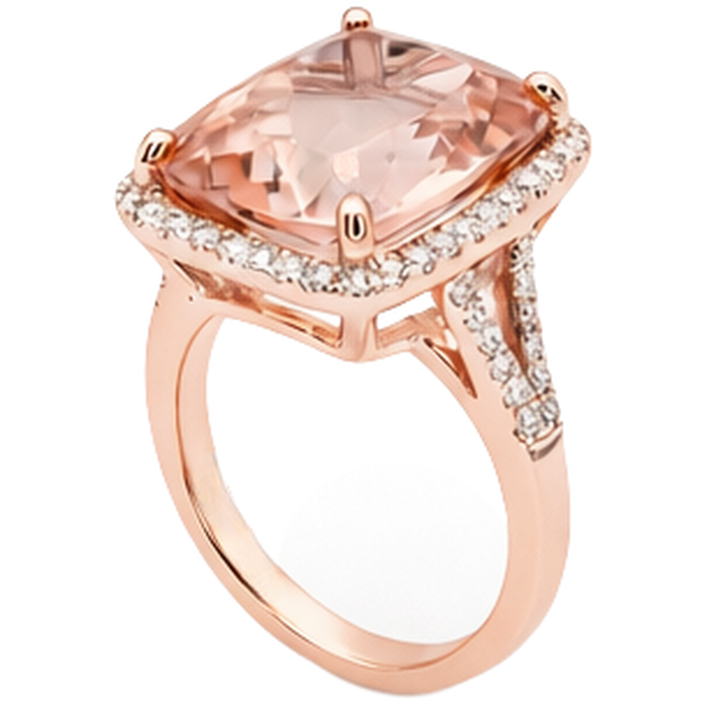 Halo Cushion Morganite And Natural Earth Mined Diamond ( Not Lab Grown ) 13.90 Ct Ring Gold Rose
