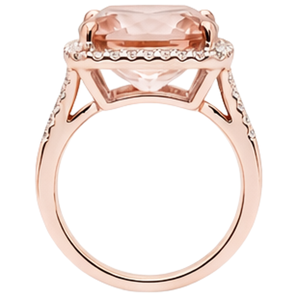 Halo Cushion Morganite And Natural Earth Mined Diamond ( Not Lab Grown ) 13.90 Ct Ring Gold Rose