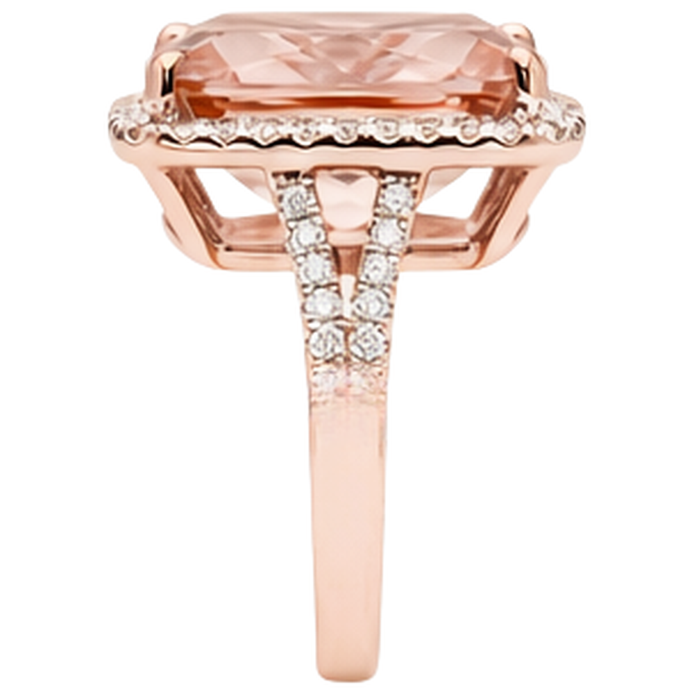 Halo Cushion Morganite And Natural Earth Mined Diamond ( Not Lab Grown ) 13.90 Ct Ring Gold Rose