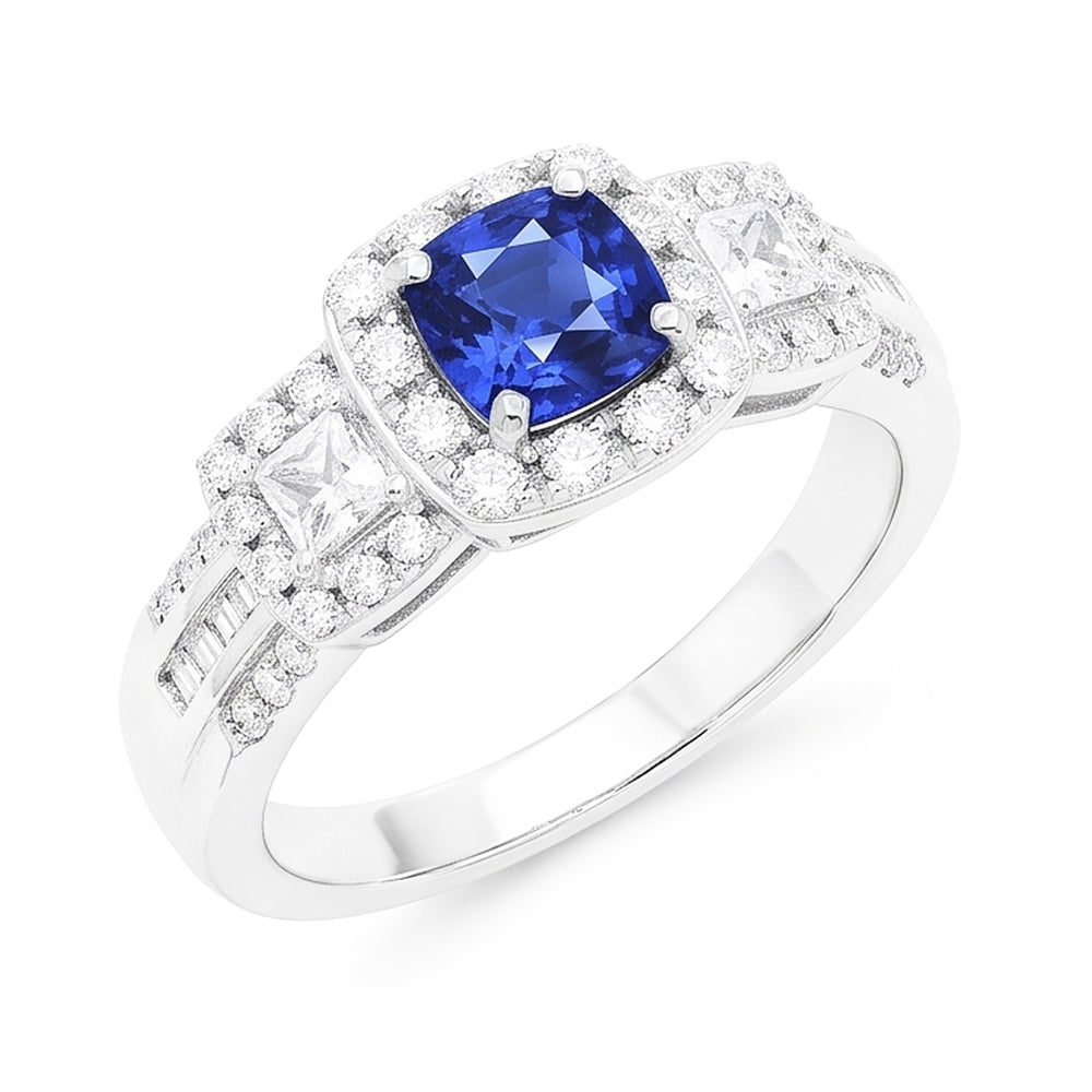 Halo Cushion Sapphire Natural Earth Mined Diamond ( Not Lab Grown ) Ring White Gold Jewelry 3.50 Carats