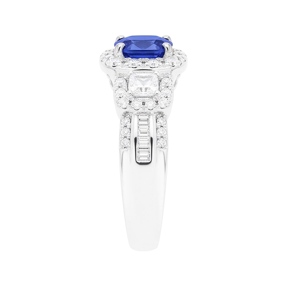 Halo Cushion Sapphire Natural Earth Mined Diamond ( Not Lab Grown ) Ring White Gold Jewelry 3.50 Carats