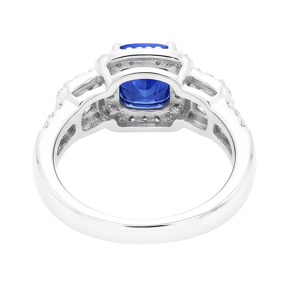Halo Cushion Sapphire Natural Earth Mined Diamond ( Not Lab Grown ) Ring White Gold Jewelry 3.50 Carats