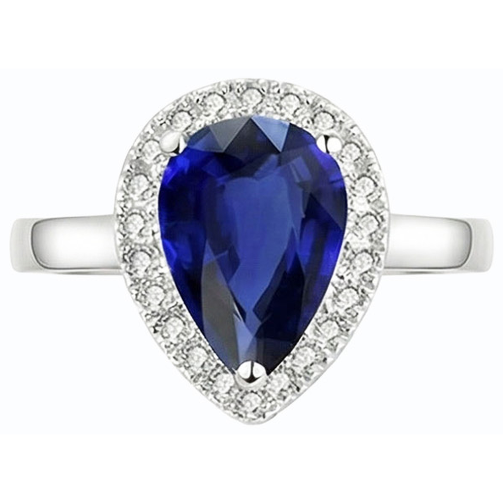 Halo Deep Blue Sapphire Ring White Gold & Natural Earth Mined Diamond ( Not Lab Grown )s 3.50 Carats