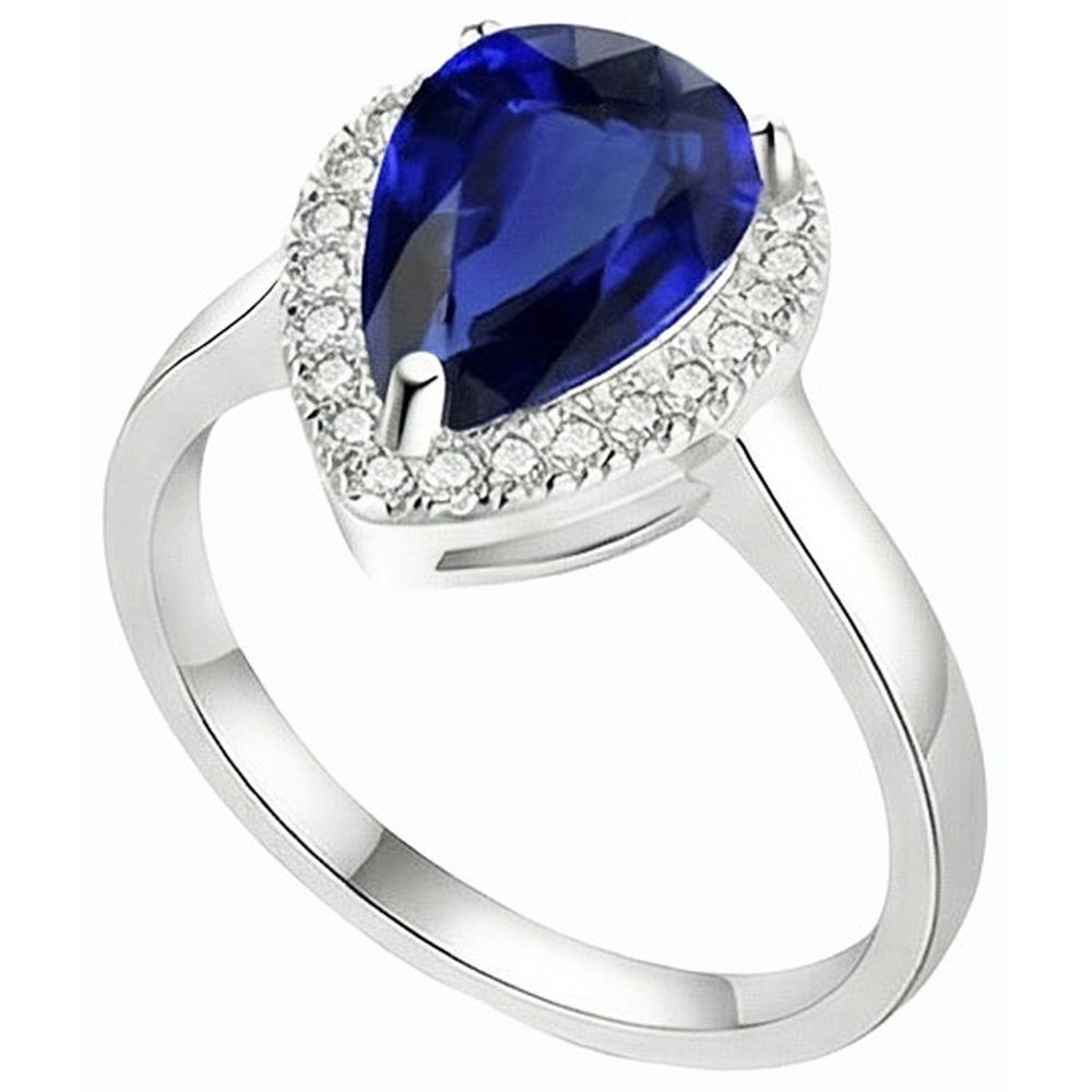 Halo Deep Blue Sapphire Ring White Gold & Natural Earth Mined Diamond ( Not Lab Grown )s 3.50 Carats