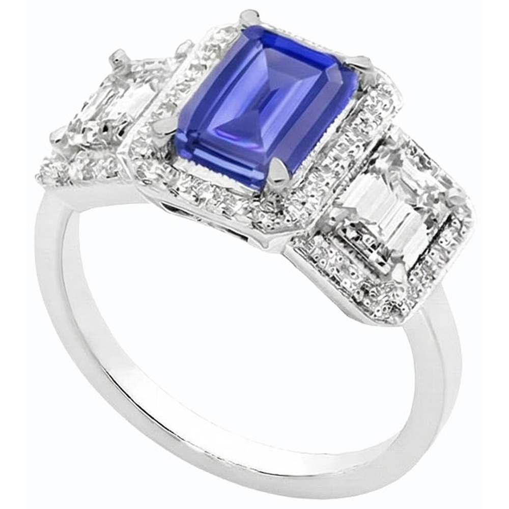 Halo Emerald Blue Sapphire Natural Earth Mined Diamond ( Not Lab Grown ) Ring 3 Stone Style Jewelry 3 Carats