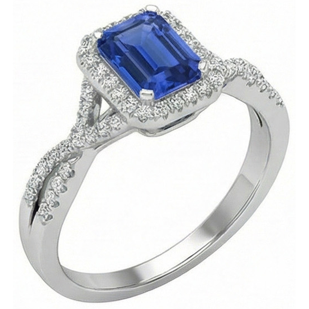 Halo Emerald Blue Sapphire Ring Twisted Shank Natural Earth Mined Diamond ( Not Lab Grown )s 3.50 Carats
