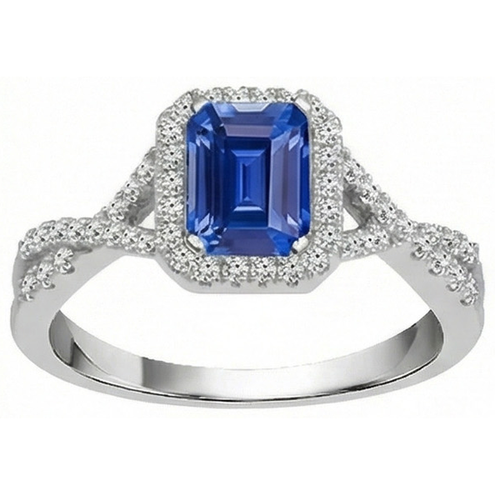 Halo Emerald Blue Sapphire Ring Twisted Shank Natural Earth Mined Diamond ( Not Lab Grown )s 3.50 Carats
