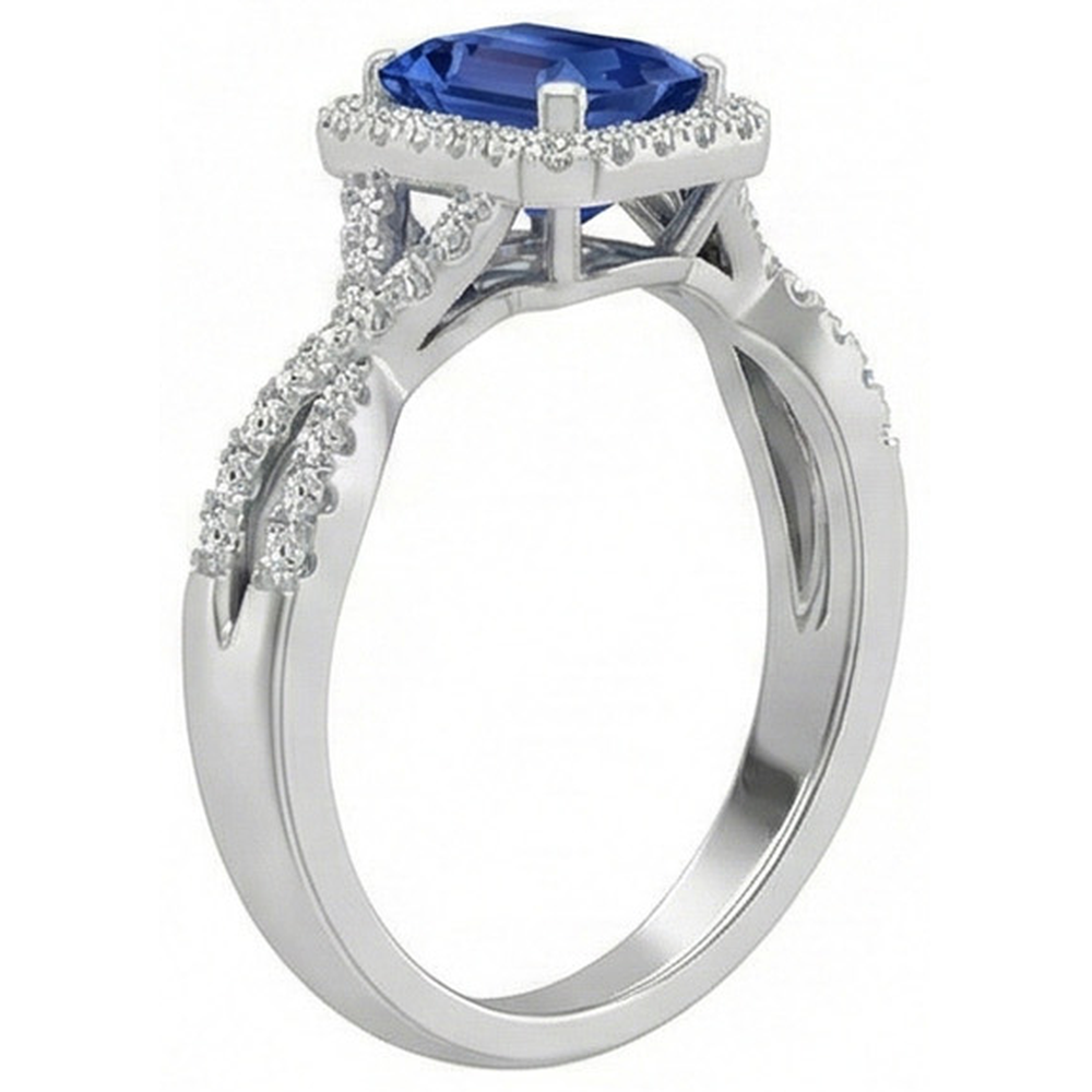 Halo Emerald Blue Sapphire Ring Twisted Shank Natural Earth Mined Diamond ( Not Lab Grown )s 3.50 Carats