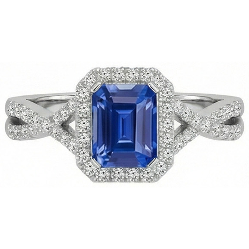Halo Emerald Blue Sapphire Ring Twisted Shank Natural Earth Mined Diamond ( Not Lab Grown )s 3.50 Carats
