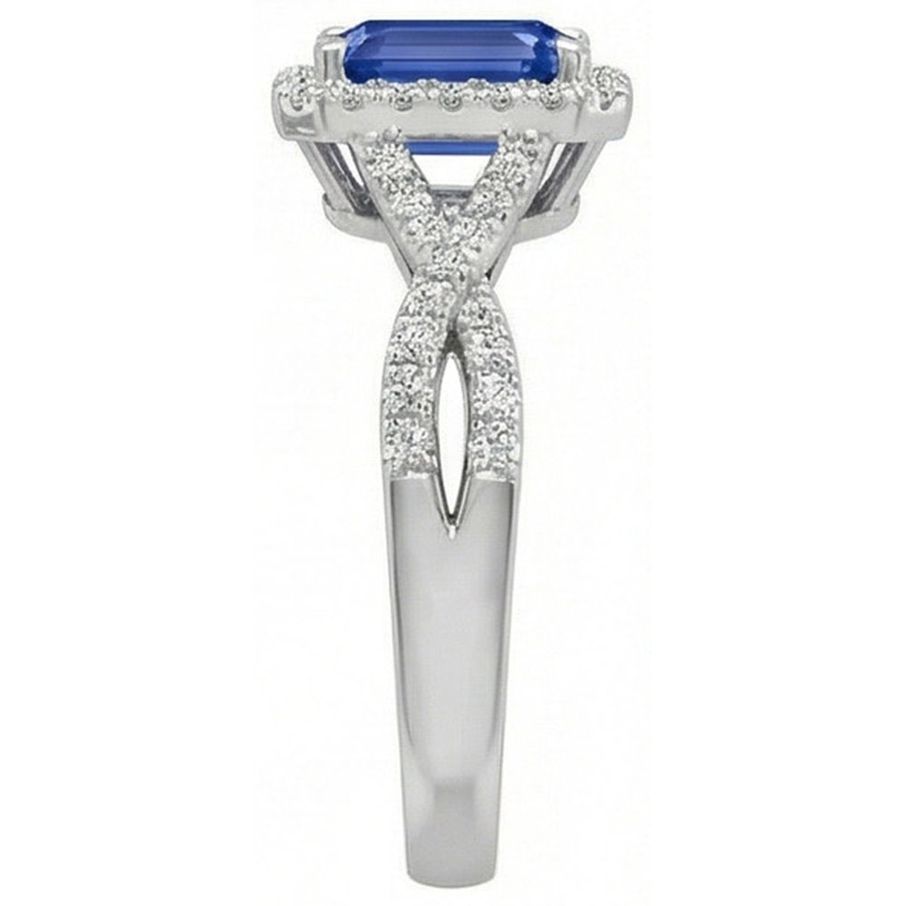 Halo Emerald Blue Sapphire Ring Twisted Shank Natural Earth Mined Diamond ( Not Lab Grown )s 3.50 Carats