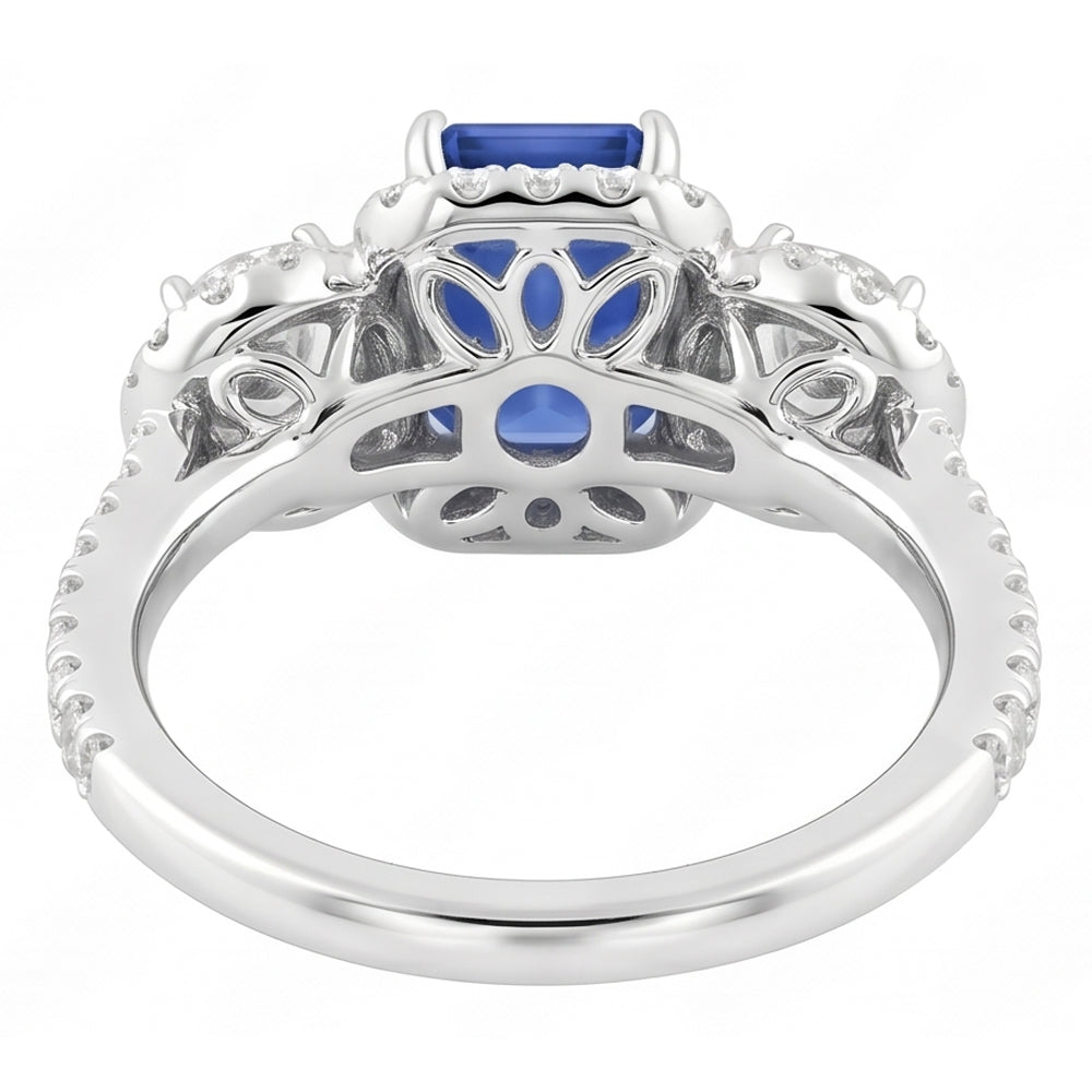 Halo Emerald Sapphire Ring 4.50 Carats Round Natural Earth Mined Diamond ( Not Lab Grown ) Gold Jewelry