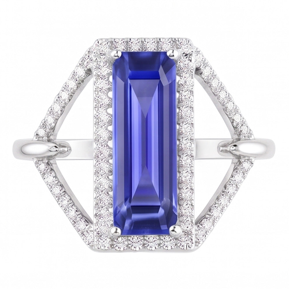 Halo Emerald Sapphire Ring 4.50 Carats Split Shank Natural Earth Mined Diamond ( Not Lab Grown ) Jewelry