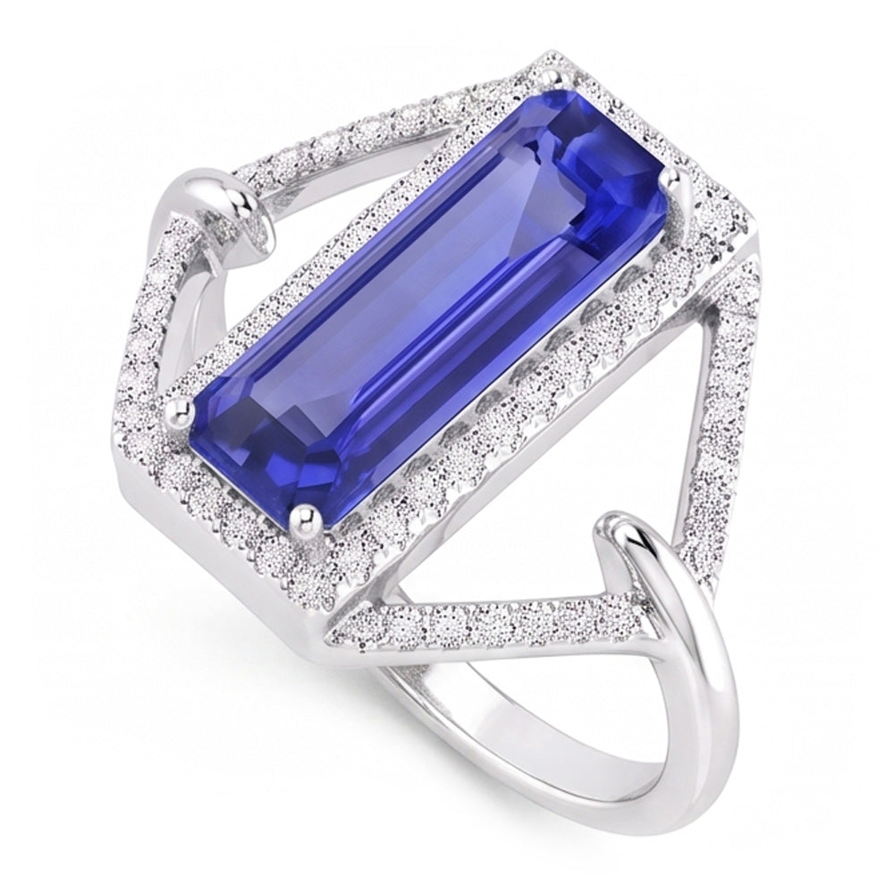 Halo Emerald Sapphire Ring 4.50 Carats Split Shank Natural Earth Mined Diamond ( Not Lab Grown ) Jewelry