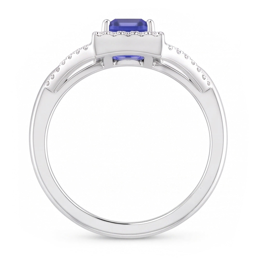 Halo Emerald Sapphire Ring 4.50 Carats Split Shank Natural Earth Mined Diamond ( Not Lab Grown ) Jewelry