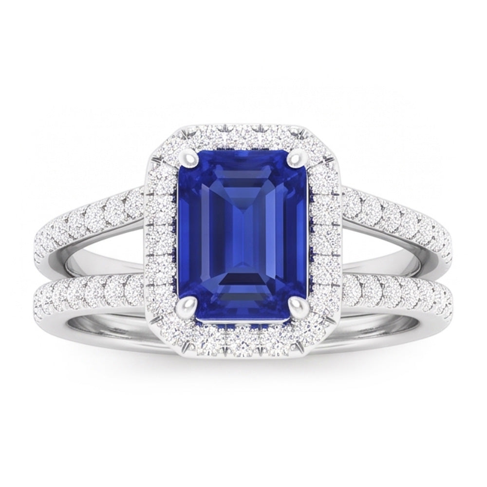 Halo Emerald Sapphire Wedding Ring Set 4.50 Carats White Gold Jewelry