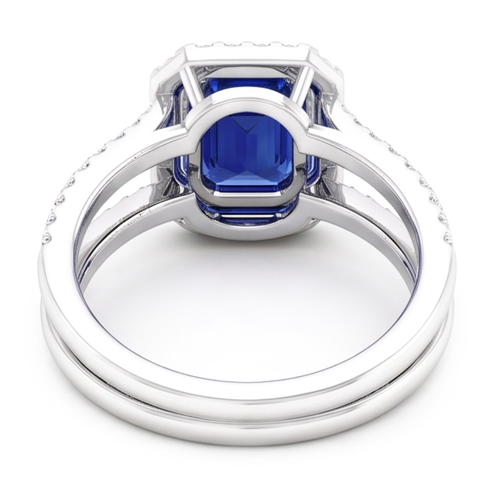 Halo Emerald Sapphire Wedding Ring Set 4.50 Carats White Gold Jewelry