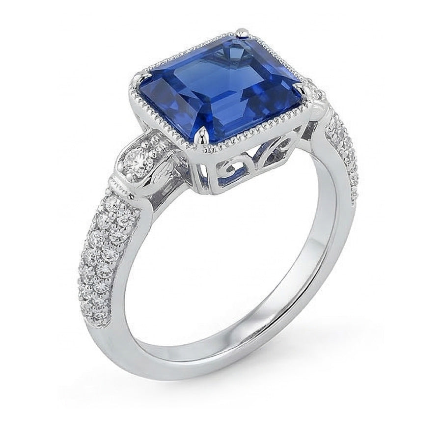 Halo Emerald Sapphire Wedding Ring & Small Round Natural Earth Mined Diamond ( Not Lab Grown )s 4 Carats