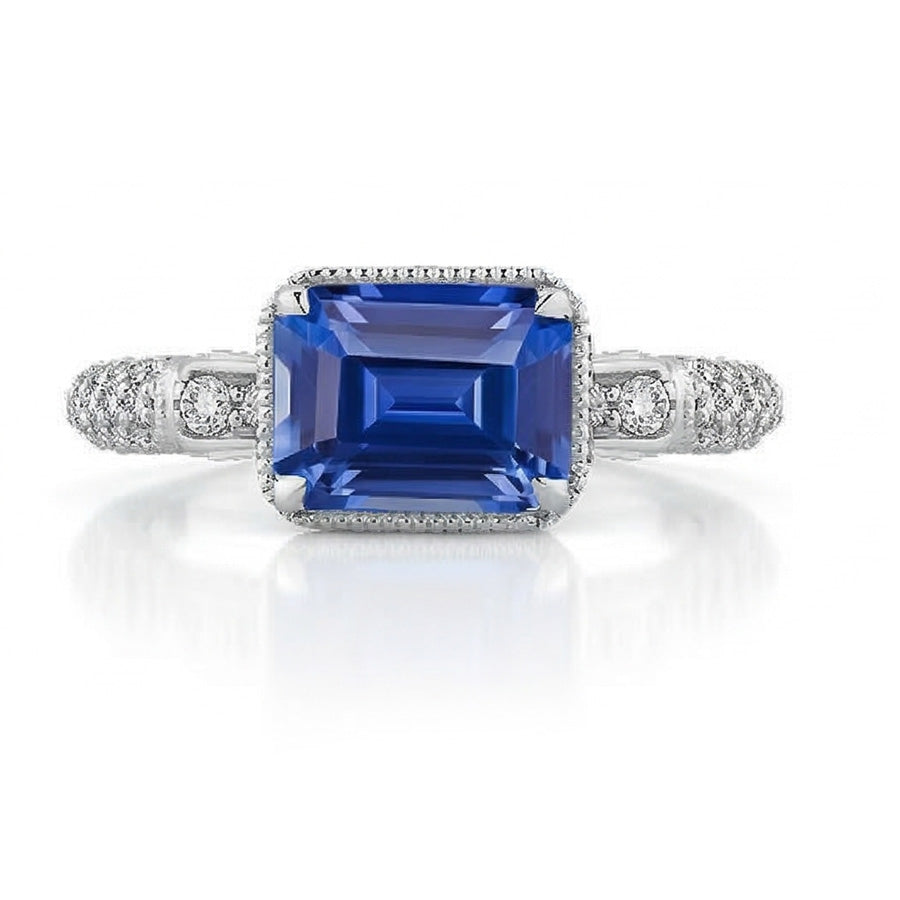 Halo Emerald Sapphire Wedding Ring & Small Round Natural Earth Mined Diamond ( Not Lab Grown )s 4 Carats