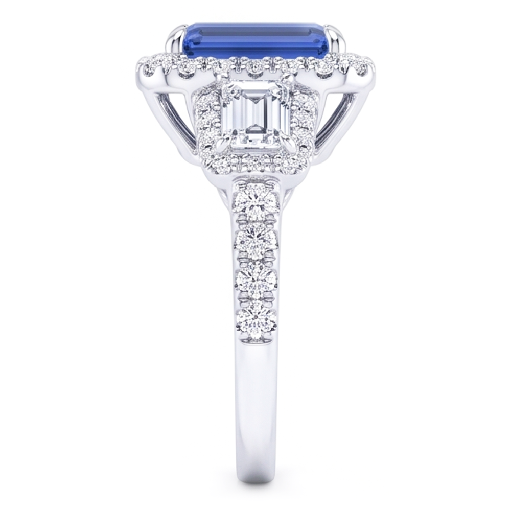 Halo Emerald Wedding Ring Blue Sapphire Baguette Natural Earth Mined Diamond ( Not Lab Grown )s 3.50 Carats