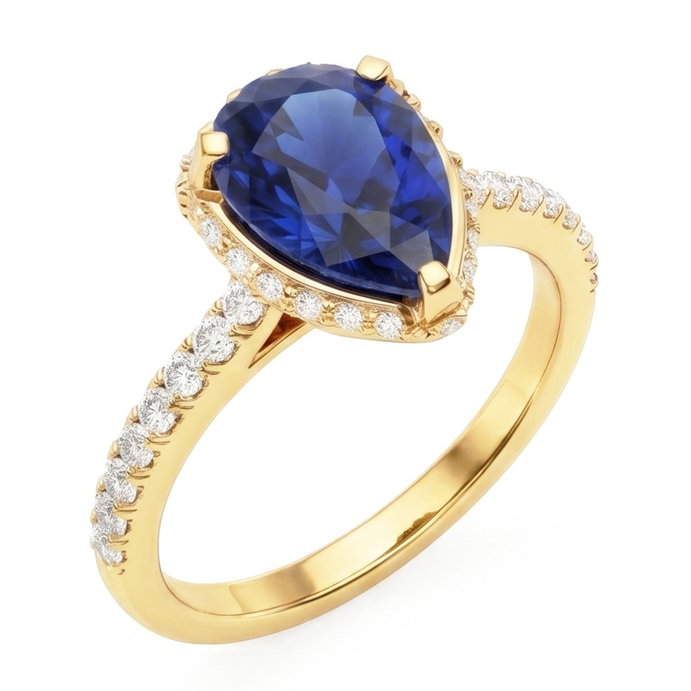 Halo Engagement Ring Deep Blue Sapphire & Pave Set Natural Earth Mined Diamond ( Not Lab Grown )s 5 Carats