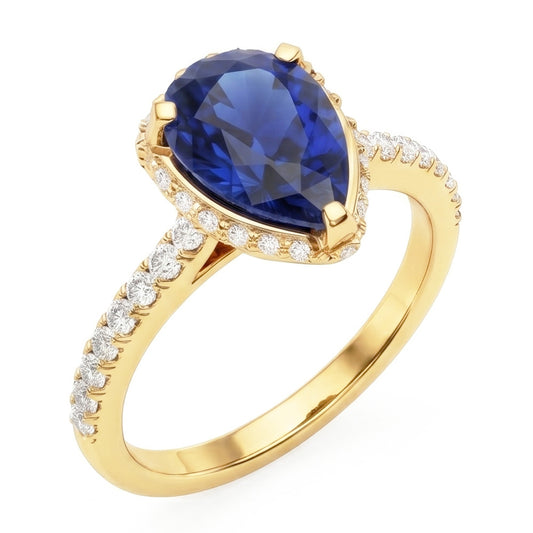 Halo Engagement Ring Deep Blue Sapphire & Pave Set Natural Earth Mined Diamond ( Not Lab Grown )s 5 Carats