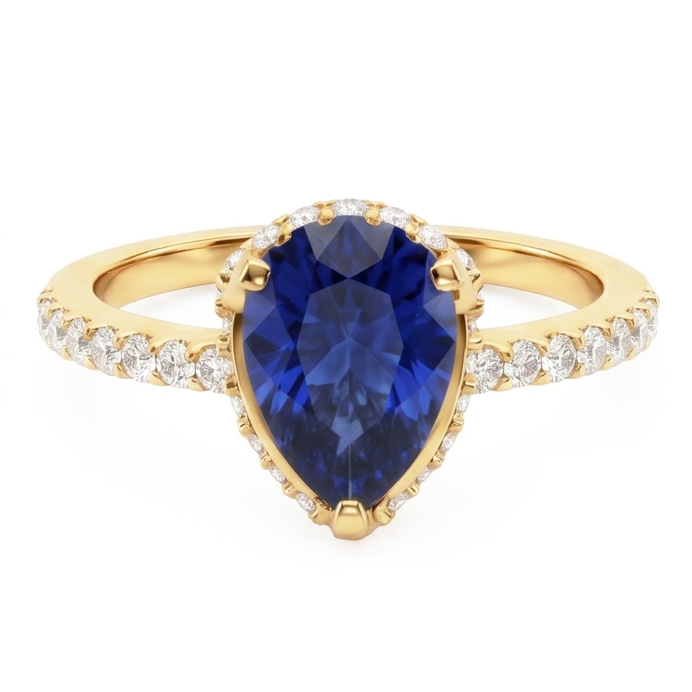 Halo Engagement Ring Deep Blue Sapphire & Pave Set Natural Earth Mined Diamond ( Not Lab Grown )s 5 Carats
