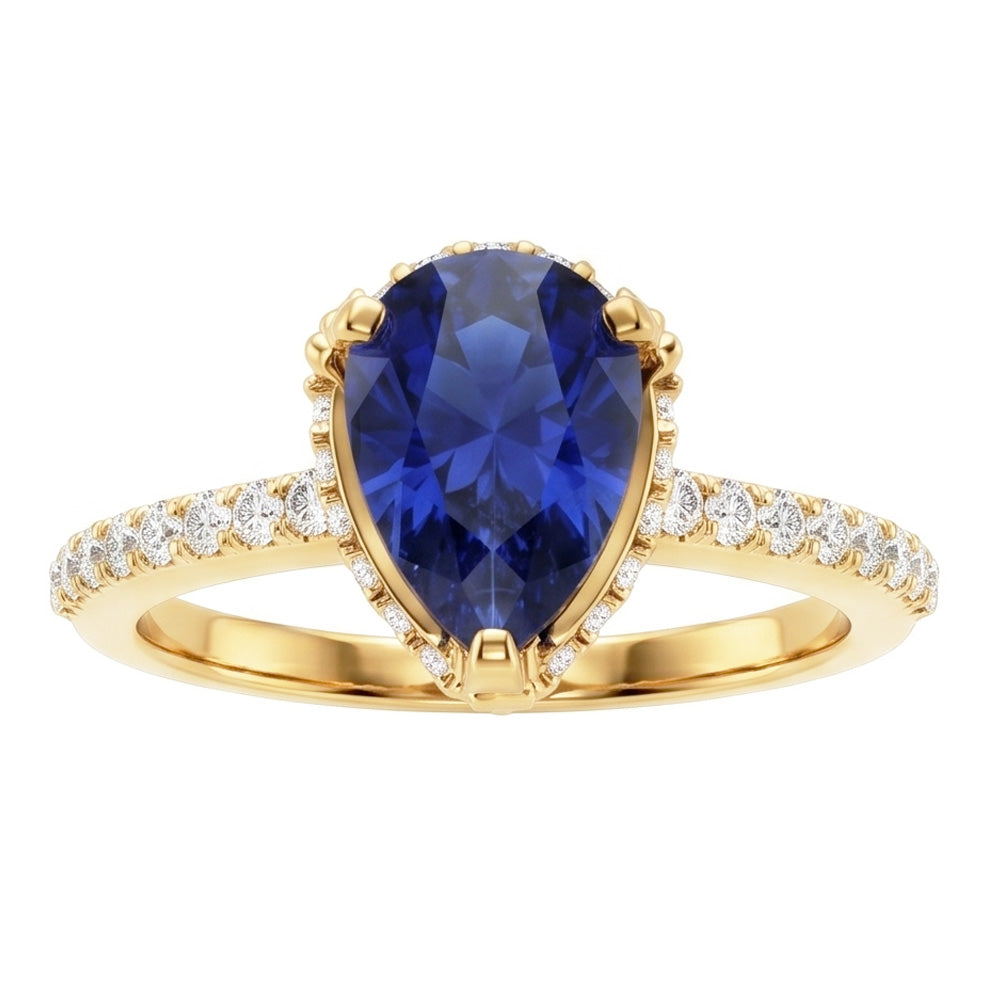 Halo Engagement Ring Deep Blue Sapphire & Pave Set Natural Earth Mined Diamond ( Not Lab Grown )s 5 Carats