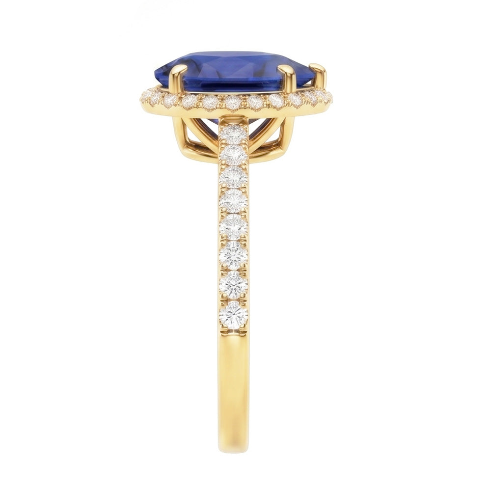 Halo Engagement Ring Deep Blue Sapphire & Pave Set Natural Earth Mined Diamond ( Not Lab Grown )s 5 Carats