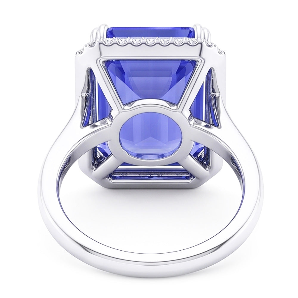 Halo Engagement Ring Emerald Blue Sapphire 4 Carats White Gold
